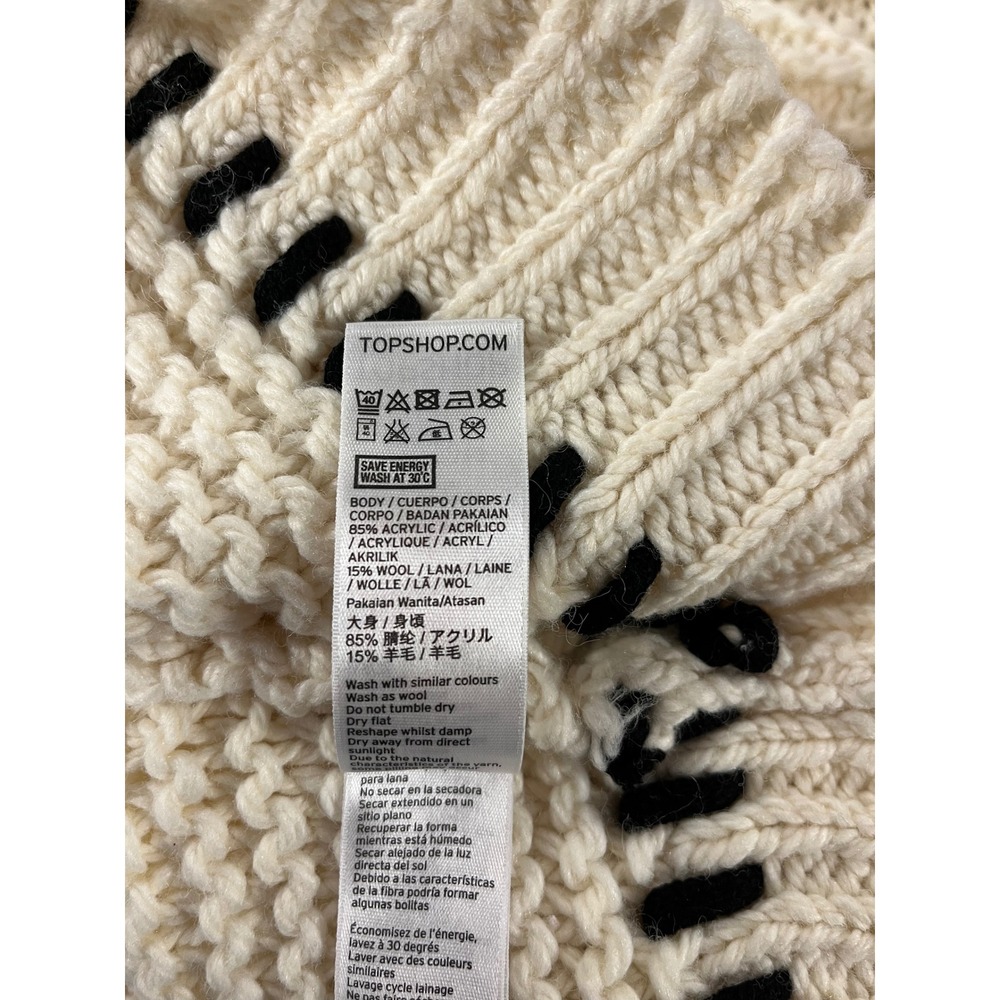 Topshop Chunky Knit Sweater M Ivory Fisherman Wool Blend Scandi Edgy Ski Cozy - Picture 5 of 5